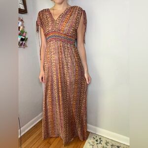 Chelsea and Violet Cold Shoulder Gypsy Boho Patterned Lined Maxi Dress